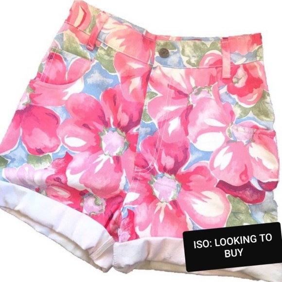 American Vintage Pants - ISO: NOT FOR SALE- Floral high waist denim shorts